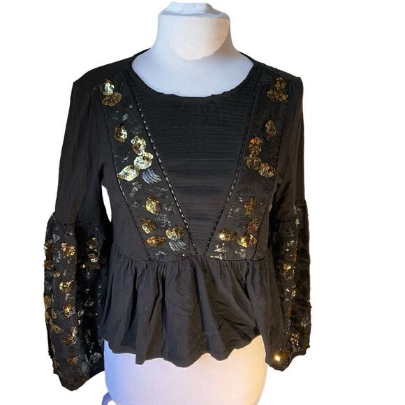 Anthropologie Neale Sequined Peplum Top, Small. Witchy - Picture 5 of 13